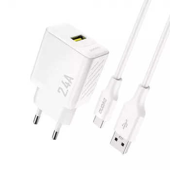 Dudao A23TEU 12W USB-A väggladdare med 1 m USB-A till USB-C-kabel, vit