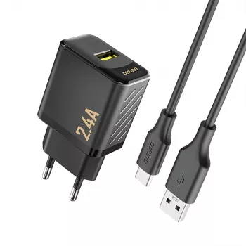 Dudao A23TEU 12W USB-A nätladdare med 1 m USB-A till USB-C-kabel, svart