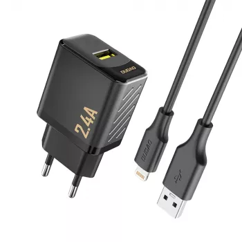Dudao A23LEU adapter 12W 1xUSB-A (1 m USB-A till Lightning-kabel ingår) svart