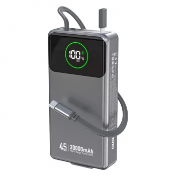 Powerbank Dudao K31 Pro 45W 20000mAh med inbyggd utdragbar USB-C-kabel – grå