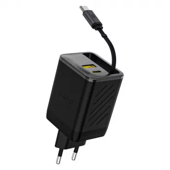 Dudao A67EU GaN 67W laddare med inbyggd utdragbar USB-C-kabel, Power Delivery Quick Charge – svart