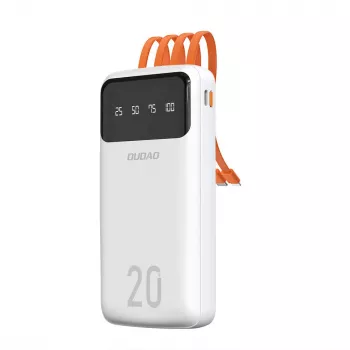 Dudao K6Pro+ Powerbank 20000mAh med 4 inbyggda kablar USB-C, Micro USB, Lightning, USB-A (ingång) - vit