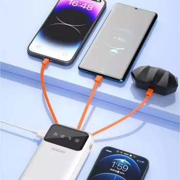Dudao K6Pro+ Powerbank 20000mAh med 4 inbyggda kablar USB-C, Micro USB, Lightning, USB-A (ingång) - vit