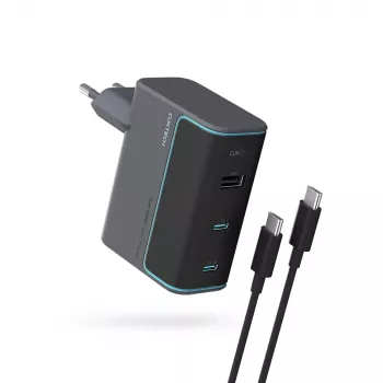 CUKTECH CUKAD1003EUG GaN 100W 2x USB-C 1x USB-A laddare med USB-C-kabel - grå