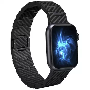 PITAKA Carbon Fiber Link Band Retro för Apple Watch 42/44/45/49 mm svart grå