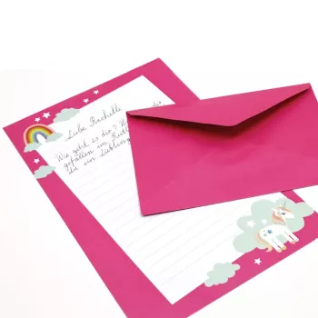 Artoz Papier 334001-03 brevpapper med kuvert, Unicorn rosa (ca DIN A5), 80 g/m², 1 förpackning