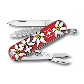 Victorinox Classic SD Printed fickkniv, edelweiss-design, 58 mm, röd (0.6223.840)