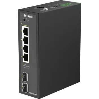 D-Link DIS-210G-06P industriell smart managed Gigabit PoE+-switch, 4 PoE+-portar, 2 SFP, 120W