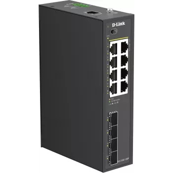 D-Link DIS-210G-12UP industriell smart managed switch, 12 portar Gigabit, 8 PoE+, 240W, DIN-skena/väggmontering