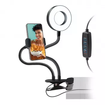 SBS svängbar LED-ringklämma för bord 10 cm 3 ljuslägen svart