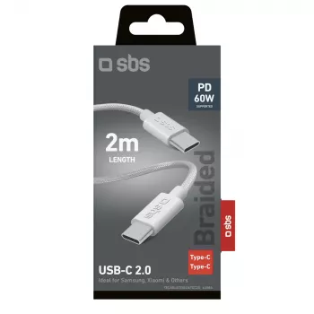 SBS TECABLE TISSUE TCC2G USB-C till USB-C-kabel 2 m 60W Power Delivery – grå