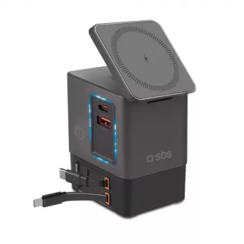 SBS Power Dock 6-i-1 laddningsstation med MagSafe, stativ och USB-C-kablar 65W – svart