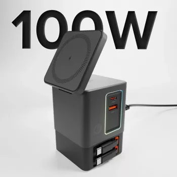 SBS Power Dock 6-i-1 laddningsstation med MagSafe, stativ och USB-C-kablar 65W – svart