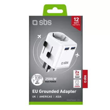 SBS universell reseadapter EU 2xUSB-A vit