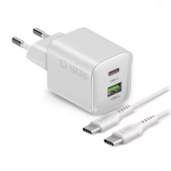 STEP BY STEP SBS 30W 1C + 1A vit USB-C-laddare med 1,5 m kabel