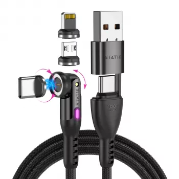 STATIK 360Pro flätad roterande 3 magnetiska spetsar 6-i-1-kabel svart 2 m