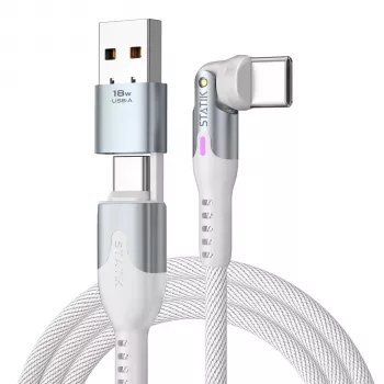 STATIK PowerPivot Pro roterande 2-i-1 USB-C-kabel vit 2 m