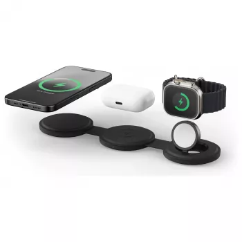 Satechi OntheGo 3-i-1 trådlös laddare med Qi2, svart, 15W, ST-QTG31K