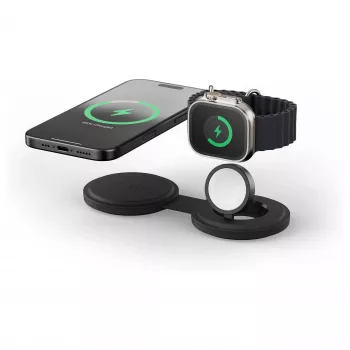 Satechi OntheGo 2-i-1 trådlös laddare med Qi2, svart, 15W, ST-QTG21K