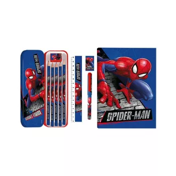 KIDS 11-i-1 Spider-Man skolpennset med pennfodral, färgpennor, A5-anteckningsbok med mera