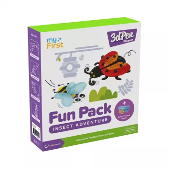 myFirst 3dPen Make Filaments Fun Pack Insect Adventure – kreativt set för 3D-penna: 5 mallar, 17 PCL-filamentsträngar (34 m), pull-back-bilmodul, termoplastfolie