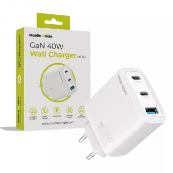 Mobile Origin 40W GaN-laddare MO13 vit 1x USB-A + 2x USB-C
