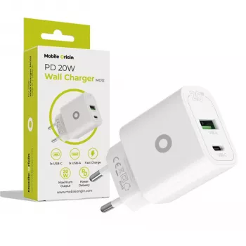 Mobile Origin PD20W väggladdare MO12 vit 1x USB-A + 1x USB-C