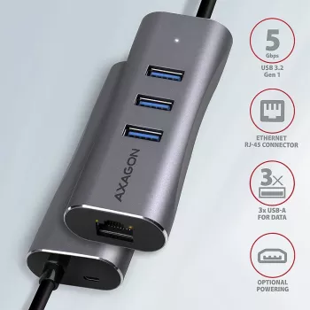 AXAGON HMA-GL3AP multiporthubb USB 3.0 Type-A Gbit LAN 3x USB-A