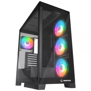 Rampage Hydra V2 Mid-Tower PC-chassi med 4x 120 mm ARGB-fläktar, härdat glas, svart