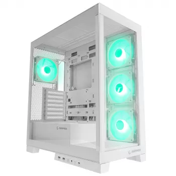 Rampage Hydra V2 Mid Tower PC-chassi vit med 4x 120 mm ARGB-fläktar och härdat glas