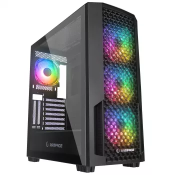 Rampage Shelob Mid Tower PC-chassi, 4x ARGB-fläktar, härdat glas, svart