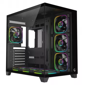 RAMPAGE SEALITE-BLACK Mid-Tower PC-chassi med härdat glas, 7x ARGB PWM-fläktar, svart