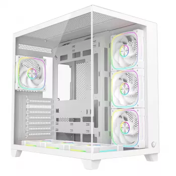 RAMPAGE SEALITE-WHITE Mid-Tower PC-chassi med härdat glas, 7x ARGB PWM-fläktar, vit