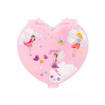 Souza hjärtformad speldosa / smyckeskrin - rosa - fe/ballerina-motiv - uppdragningsmekanism - It's a Small World