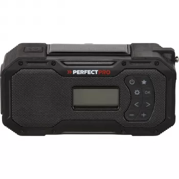 PerfectPro E-100 nödradio med solpanel, vev, LED-ficklampa, powerbank, AM/FM, IPX3