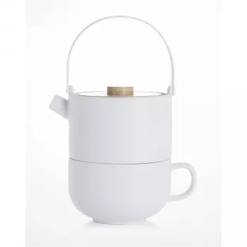 Bredemeijer Umea Tea-for-One-set vit med bambulock