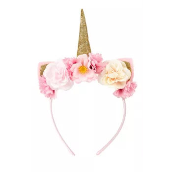 Souza! enhörningspannband med blommor och gyllene horn