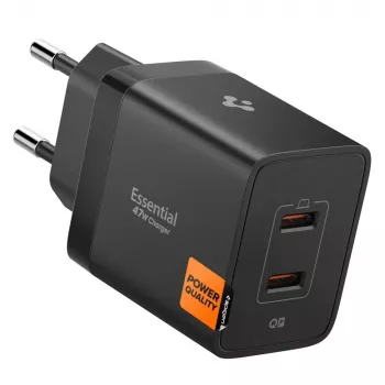 SPIGEN ESSENTIAL EE472EU 2-portars nätverksladdare 47W svart