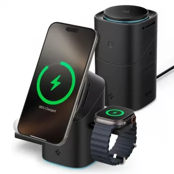 SPIGEN EF223MS Essential 3-i-1 roterande magnetisk MagSafe trådlös laddare 15W Qi2 svart