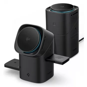 SPIGEN EF223MS Essential 3-i-1 roterande magnetisk MagSafe trådlös laddare 15W Qi2 svart