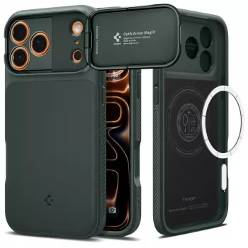 Spigen Optik Armor MagFit skal för iPhone 17 Pro Max, MagSafe-kompatibel, Abyss Green (ACS09901)