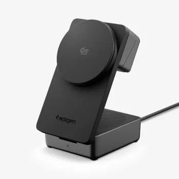 SPIGEN EF323MQ Essential 3-i-1 magnetisk MagSafe trådlös laddare 25W Qi2 svart