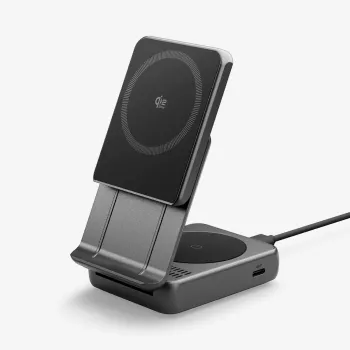 Spigen Essential Qi2 2-i-1 trådlös laddningsställ 25W MagSafe svart