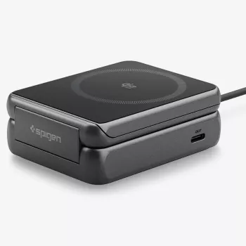 Spigen Essential Qi2 2-i-1 trådlös laddningsställ 25W MagSafe svart