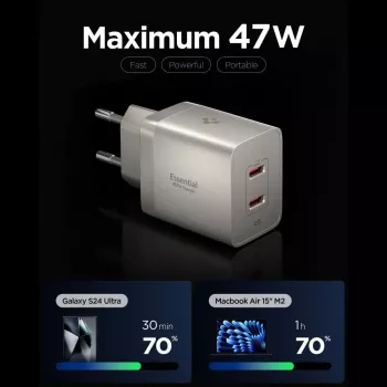 SPIGEN EE472EU-GAN Essential 2-Port Nätladdare 47W Natural Titanium