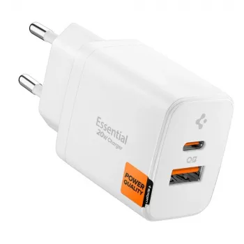 SPIGEN ESSENTIAL EE202EU 2-ports nätverksladdare 20W vit