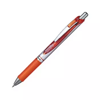 Pentel EnerGel Xm klickbar gelpenna - orange bläck - 0,35 mm - silverfärgat skaft med orange detaljer - gummigrepp - rund kropp
