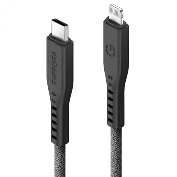 ENERGEA Flow USB-C till Lightning-kabel 1,5 m svart 60W 3A PD snabbladdning MFi-certifierad