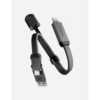 ENERGEA Sheath Key 2-i-1 USB-C till USB-C/USB-A-kabel 15cm gunmetal