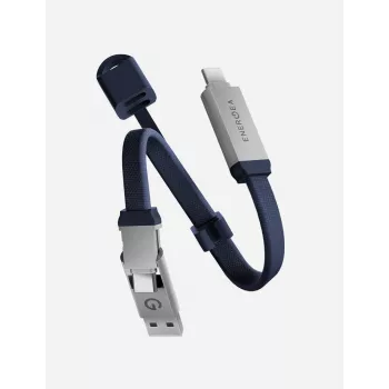 ENERGEA Sheath Key 2-i-1 USB-C till USB-C/USB-A-kabel 15cm blå 60W 480Mbps